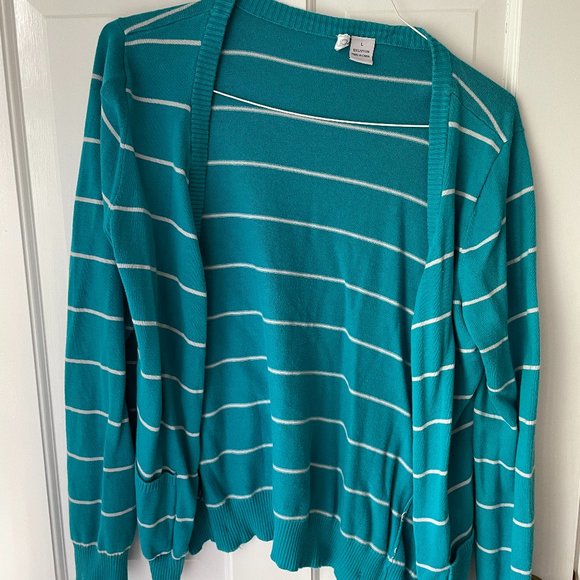 Teal Striped Button Up Sweater - Picture 1 of 3